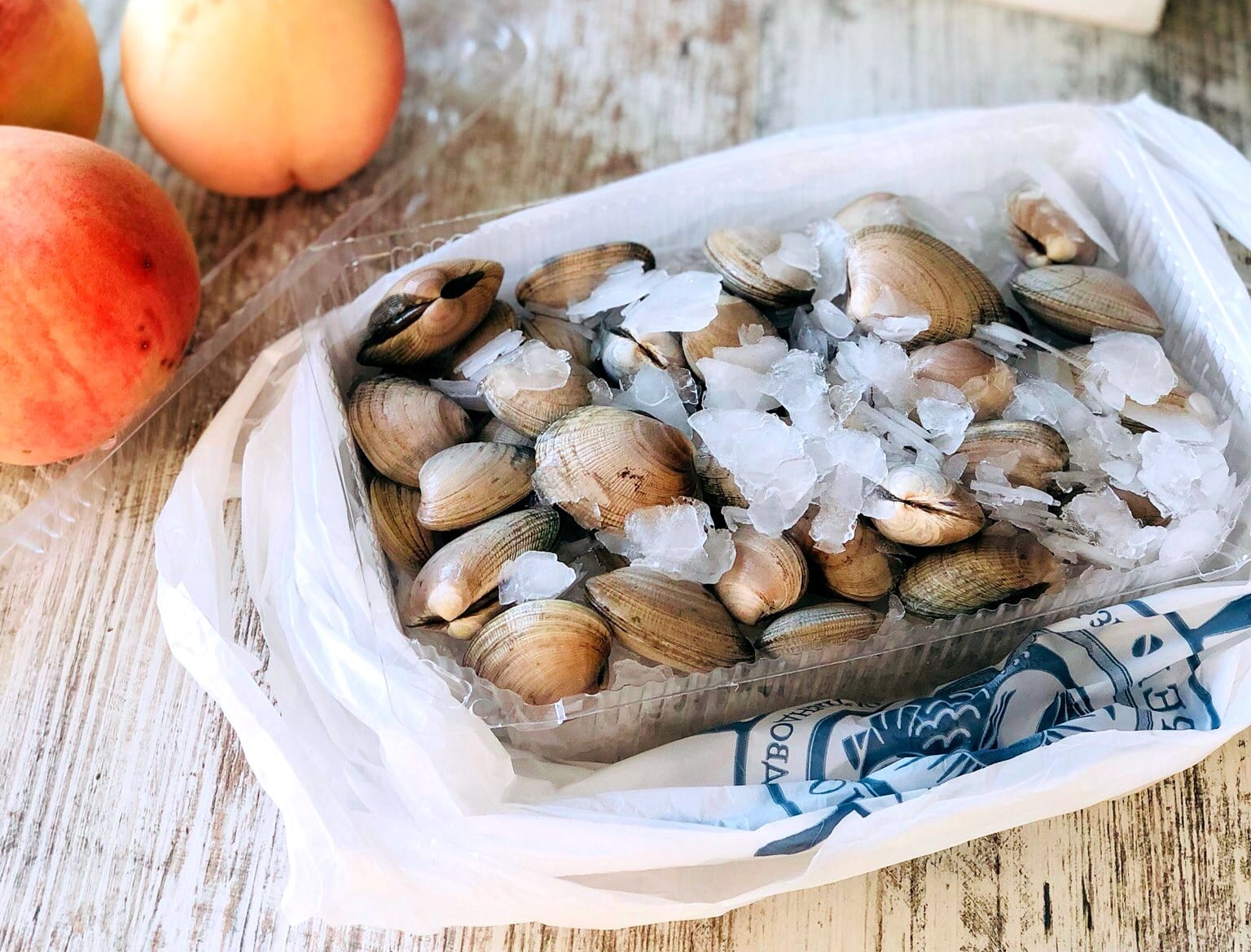 Clams in a container of ice