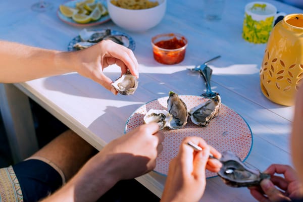 Couple eating healthy seafood